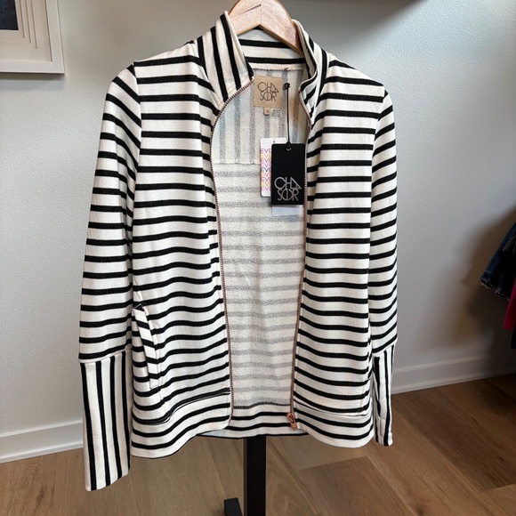 Chaser Stripe Winter Terry Cuffed Mockneck Jacket, NWT, size Medium - Picture 1 of 10